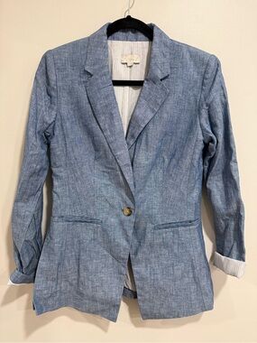 LOFT Light Blue Tailored Linen-Blend Blazer